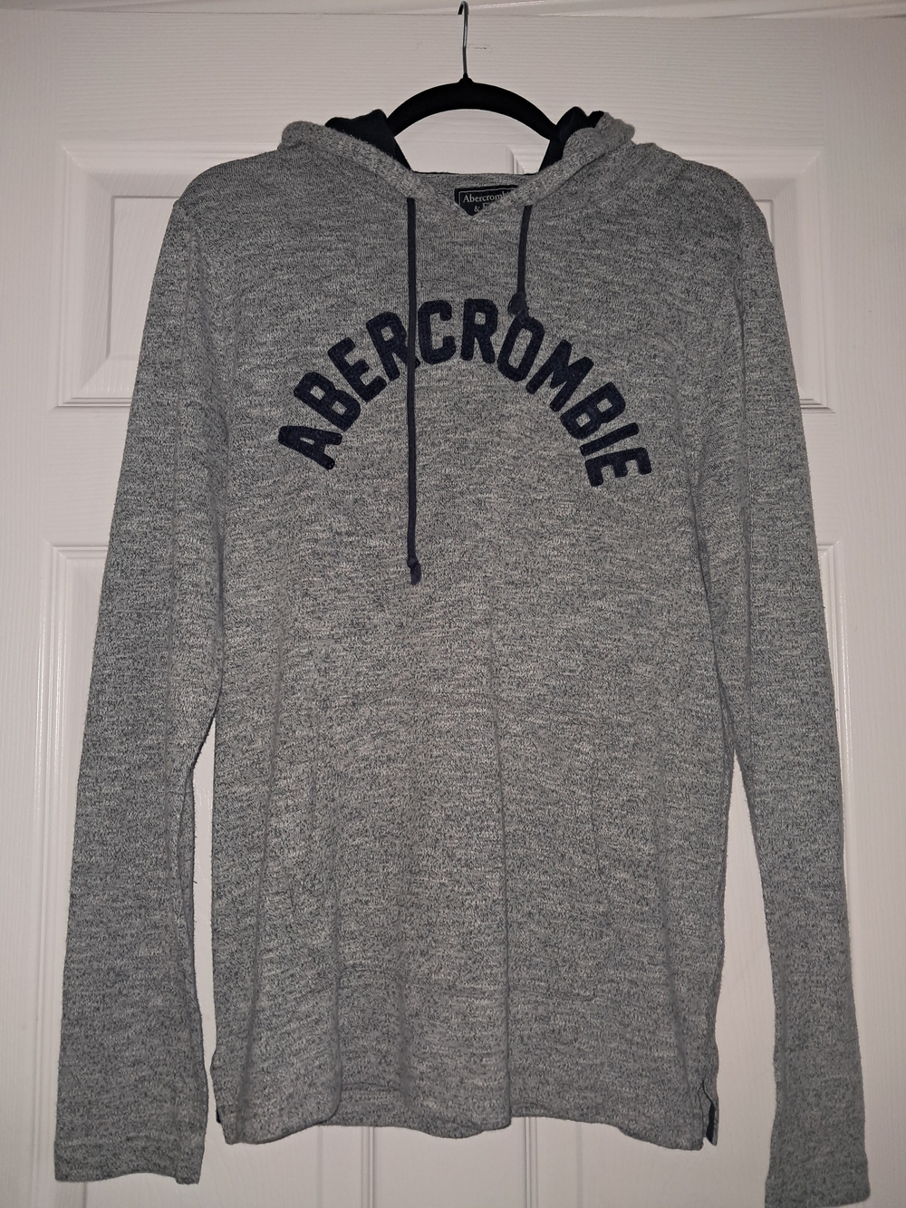 Abercrombie & Fitch Heather Gray Hooded Pullover with Navy Logo